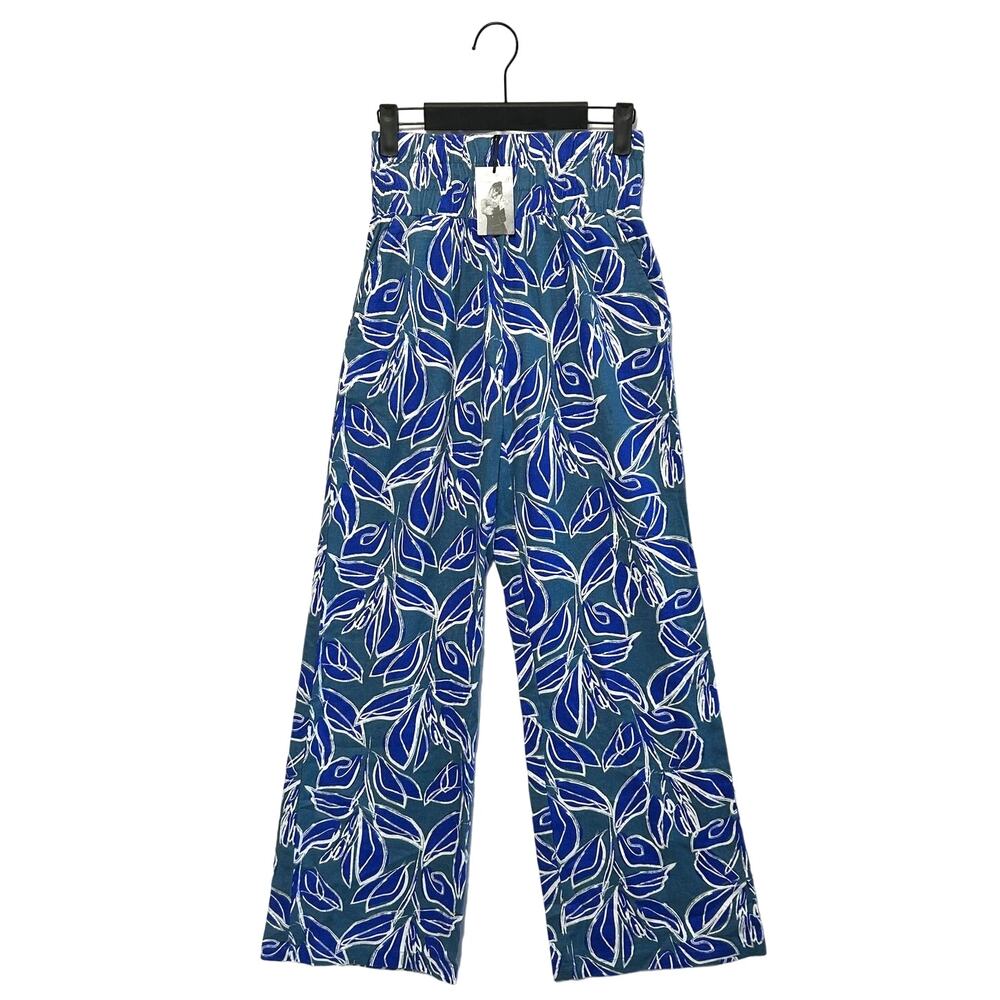 Sincerely Jules Floral Linen Blend Wide Leg Pants NWT Women's Sz S Blue Green